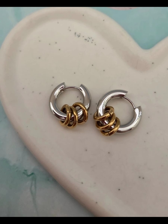 Jewelry - Two-Tone Silver and Gold Hoop Earrings. Stainless Steel